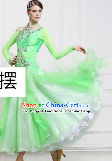 Top Waltz Competition Modern Dance Green Dress Ballroom Dance International Dance Costume for Women