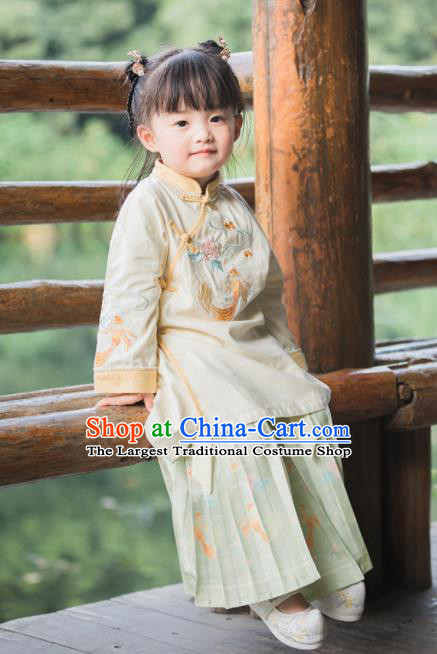 Chinese National Girls Beige Cheongsam Costume Traditional New Year Qipao Dress for Kids