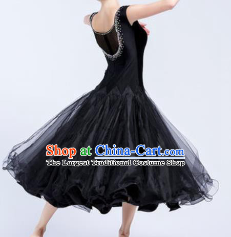Top Grade Modern Dance Black Veil Dress Ballroom Dance International Waltz Competition Costume for Women