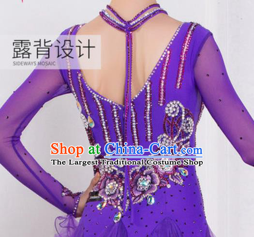 Top Grade Modern Dance Purple Veil Dress Ballroom Dance International Waltz Competition Costume for Women