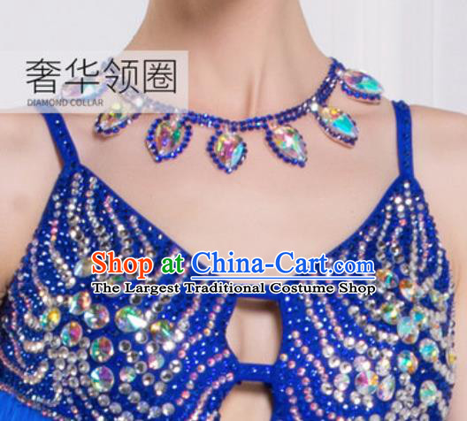 Professional Latin Dance Competition Royalblue Tassel Dress Modern Dance International Rumba Dance Costume for Women