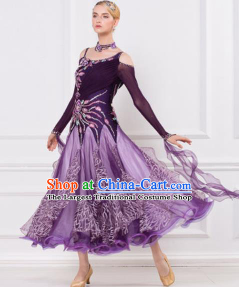 Top Grade Modern Dance Deep Purple Dress Ballroom Dance International Waltz Competition Costume for Women