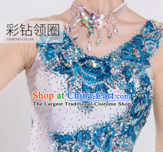 Top Grade Modern Dance Diamante Dress Ballroom Dance International Waltz Competition Costume for Women