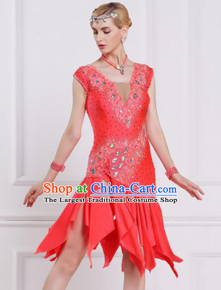Professional Latin Dance Competition Watermelon Red Dress Modern Dance International Rumba Dance Costume for Women