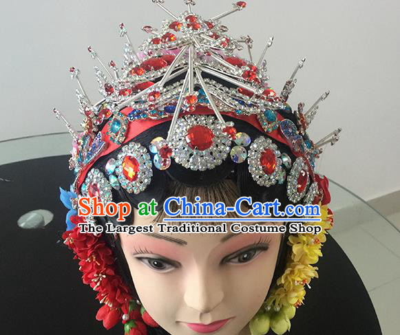 Chinese Beijing Opera Princess Red Headgear Traditional Peking Opera Diva Wig and Hair Accessories for Women