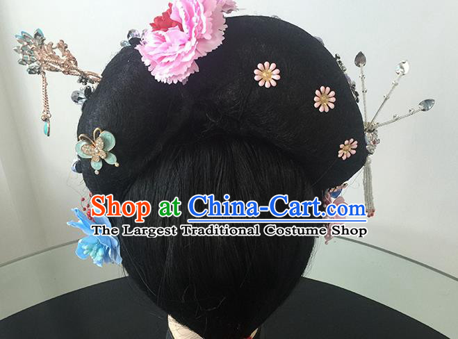 Chinese Beijing Opera Nobility Lady Headgear Traditional Peking Opera Princess Wig Sheath and Hair Accessories for Women