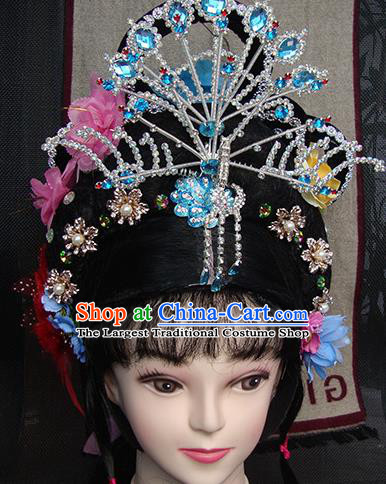 Chinese Beijing Opera Princess Phoenix Headgear Traditional Peking Opera Wig Sheath and Hair Accessories for Women