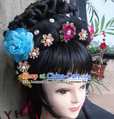 Chinese Beijing Opera Diva Princess Phoenix Headgear Traditional Peking Opera Wig Sheath and Hair Accessories for Women