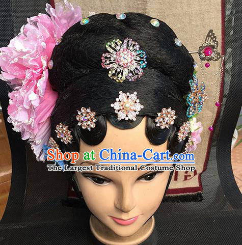 Chinese Beijing Opera Diva Imperial Concubine Headgear Traditional Peking Opera Wig Sheath and Hair Accessories for Women