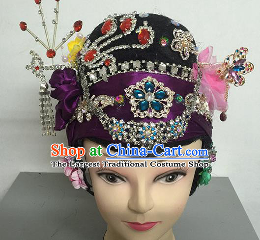 Chinese Beijing Opera Dowager Countess Headgear Traditional Peking Opera Wig Sheath and Hair Accessories for Women