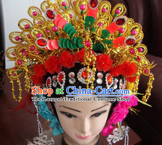 Chinese Beijing Opera Queen Phoenix Coronet Headgear Traditional Peking Opera Wig Sheath and Hair Accessories for Women