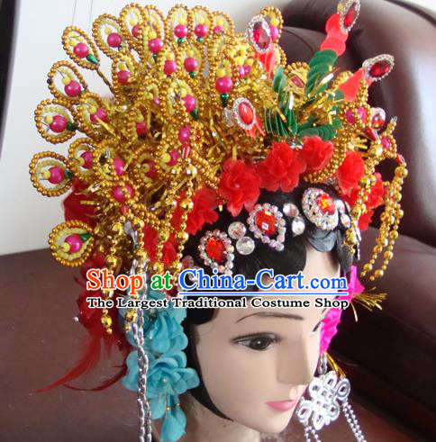 Chinese Beijing Opera Queen Phoenix Coronet Headgear Traditional Peking Opera Wig Sheath and Hair Accessories for Women