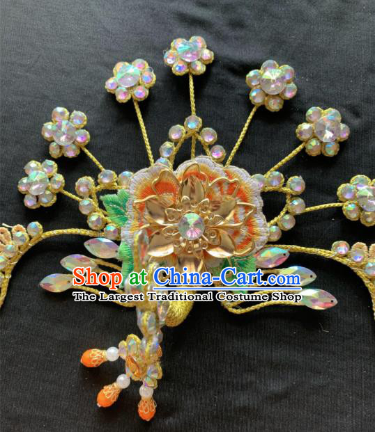 Chinese Beijing Opera Diva Yellow Phoenix Tassel Hairpins Headgear Traditional Peking Opera Queen Hair Accessories for Women