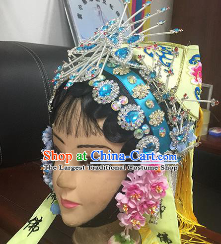 Chinese Beijing Opera Taoist Nun Yellow Hat Headgear Traditional Peking Opera Wig Sheath and Hair Accessories for Women