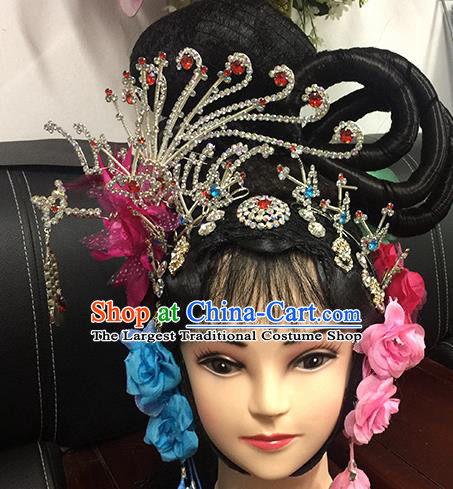 Chinese Beijing Opera Goddess Headgear Traditional Peking Opera Wig Sheath and Hair Accessories for Women