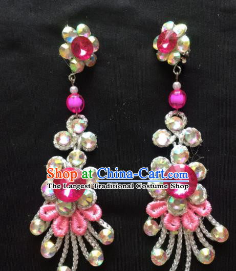 Chinese Beijing Opera Diva Earrings Traditional Peking Opera Princess Rosy Crystal Ear Accessories for Women