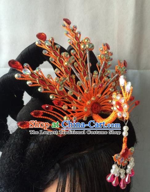 Chinese Beijing Opera Diva Red Phoenix Coronet Hairpins Traditional Peking Opera Queen Hair Accessories for Women