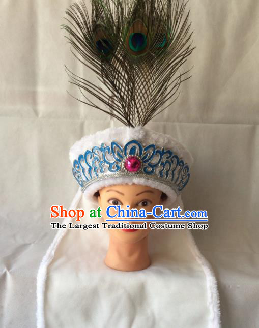 Chinese Beijing Opera Diva White Hat Traditional Peking Opera Blues Hair Accessories for Women