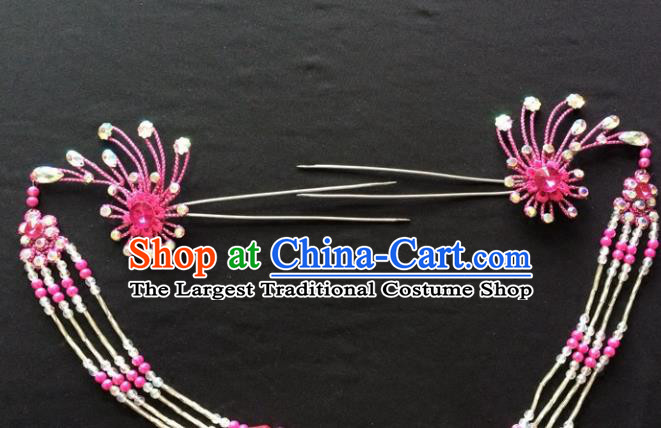 Chinese Beijing Opera Diva Rosy Phoenix Hair Crown Traditional Peking Opera Queen Hairpins Hair Accessories for Women