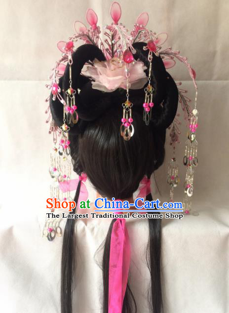 Chinese Beijing Opera Diva Pink Phoenix Coronet Hairpins Traditional Peking Opera Empress Hair Accessories for Women