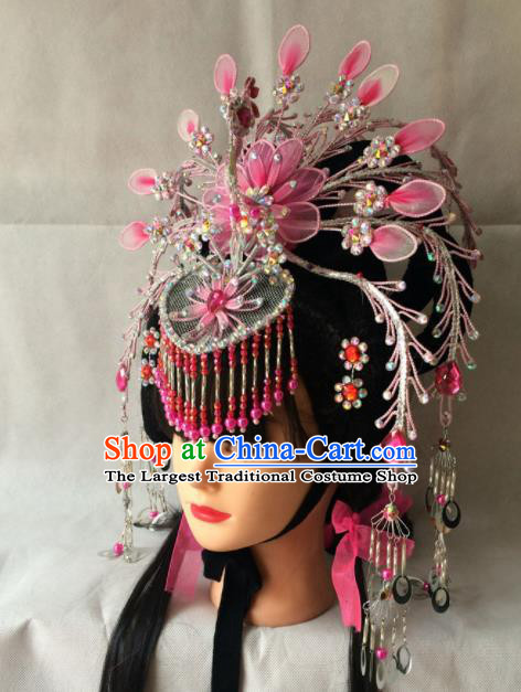 Chinese Beijing Opera Diva Pink Phoenix Coronet Hairpins Traditional Peking Opera Empress Hair Accessories for Women