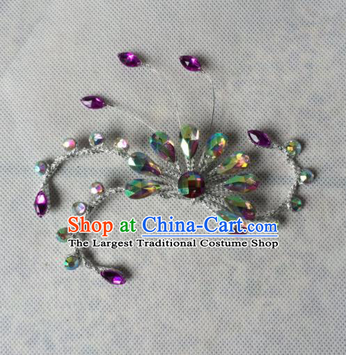 Chinese Beijing Opera Diva Purple Crystal Hair Claw Hairpins Traditional Peking Opera Hair Accessories for Women