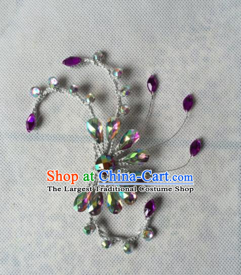 Chinese Beijing Opera Diva Purple Crystal Hair Claw Hairpins Traditional Peking Opera Hair Accessories for Women