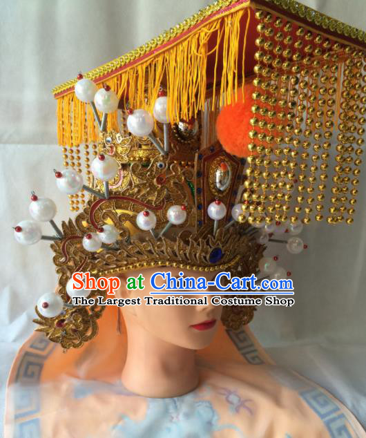 Chinese Beijing Opera Emperor Tassel Hat Traditional Peking Opera Monarch Headwear for Men