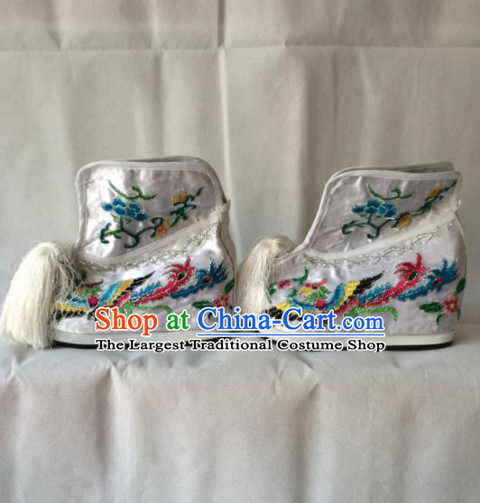 Chinese Beijing Opera Princess White Boots Traditional Peking Opera Diva Embroidered Shoes for Women
