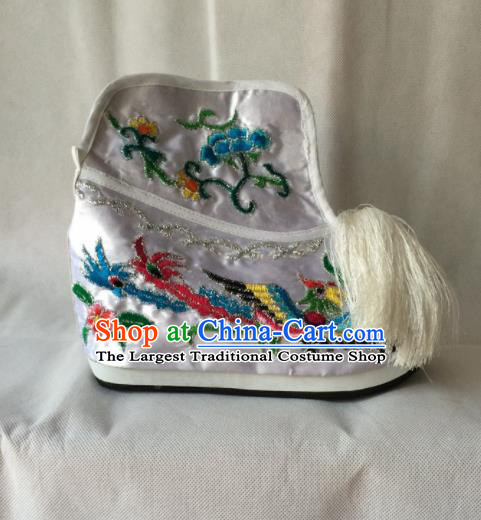 Chinese Beijing Opera Princess White Boots Traditional Peking Opera Diva Embroidered Shoes for Women