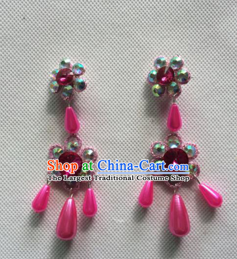 Chinese Beijing Opera Princess Rosy Earrings Traditional Peking Opera Diva Jewelry Accessories for Women