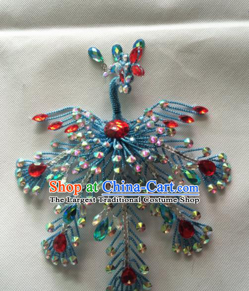 Chinese Beijing Opera Queen Blue Phoenix Hair Crown Hairpins Traditional Peking Opera Diva Hair Accessories for Women