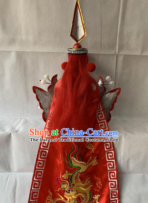 Chinese Beijing Opera Takefu Red Hat Traditional Peking Opera Soldier Helmet Headwear for Men