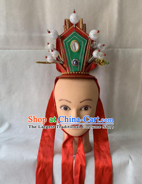 Chinese Beijing Opera Niche Red Hair Crown Traditional Peking Opera Prince Headwear for Men