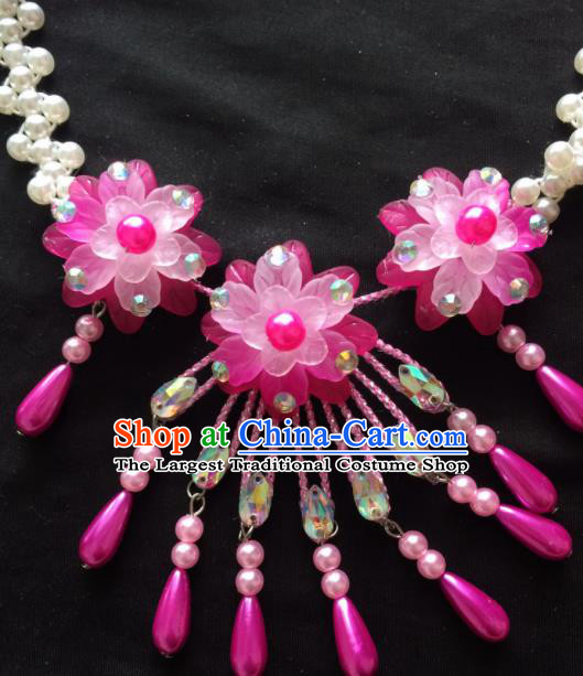 Chinese Beijing Opera Diva Rosy Flowers Necklace Traditional Peking Opera Princess Necklet Accessories for Women