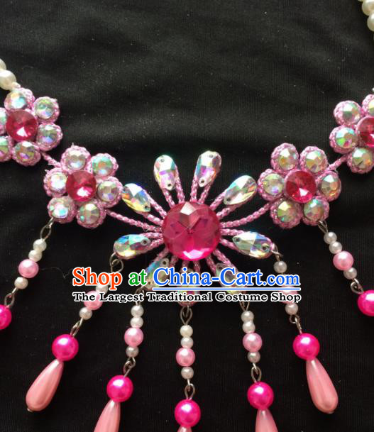 Chinese Beijing Opera Diva Pink Flowers Necklace Traditional Peking Opera Princess Necklet Accessories for Women