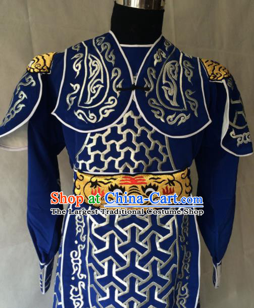 Chinese Beijing Opera Takefu Blue Clothing Traditional Peking Opera Soldier Costume for Men