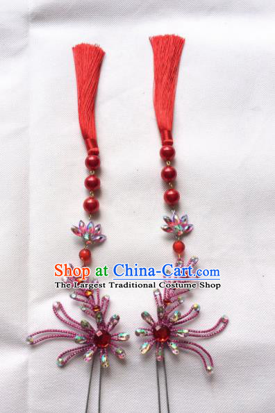 Chinese Beijing Opera Diva Red Tassel Hairpins Traditional Peking Opera Hair Accessories for Women