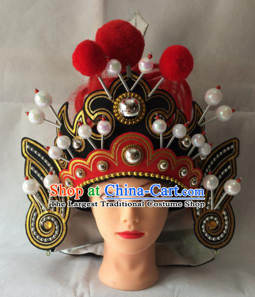 Chinese Beijing Opera General Helmet Hat Traditional Peking Opera Takefu Headwear for Men