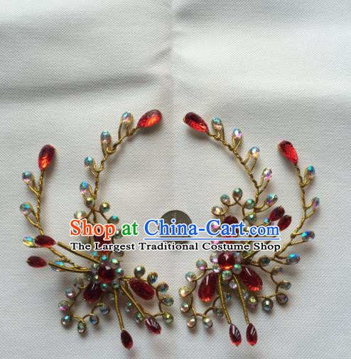 Chinese Beijing Opera Actress Red Crystal Hair Claw Traditional Peking Opera Princess Hair Accessories for Women