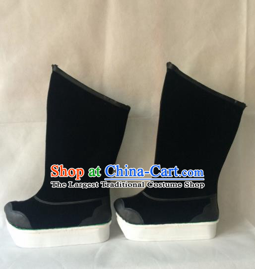 Chinese Beijing Opera Black Boots Traditional Peking Opera Takefu Shoes for Men