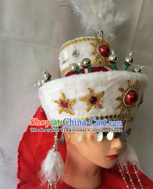 Chinese Beijing Opera Princess Han Xiang White Hat Traditional Peking Opera Diva Hair Accessories for Women