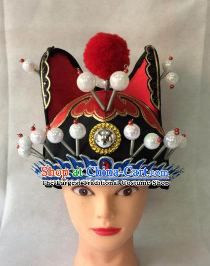 Chinese Beijing Opera Minister Black Helmet Traditional Peking Opera Eunuch Hat Headwear for Men