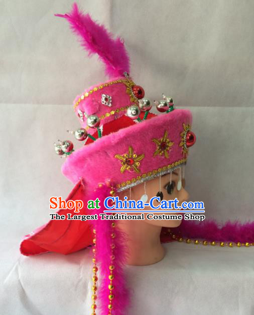 Chinese Beijing Opera Princess Pink Hat Traditional Peking Opera Diva Hair Accessories for Women