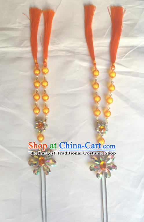 Chinese Beijing Opera Diva Orange Beads Tassel Hairpins Traditional Peking Opera Hair Accessories for Women