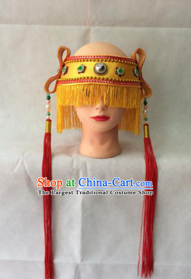 Chinese Beijing Opera Livehand Tassel Hat Traditional Peking Opera Headwear for Men