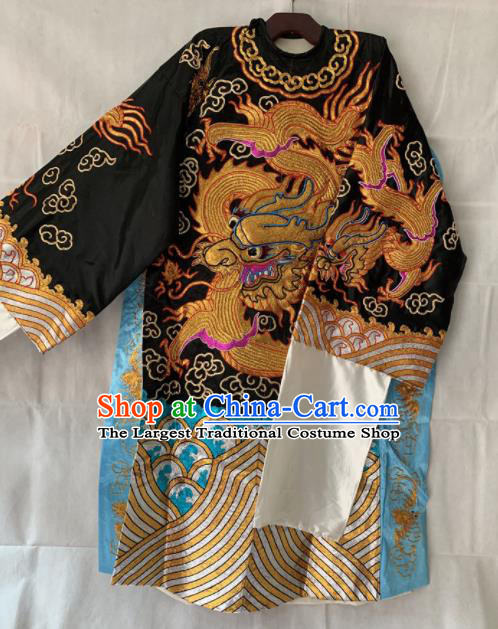 Chinese Beijing Opera Emperor Black Embroidered Robe Traditional Peking Opera General Costume for Men