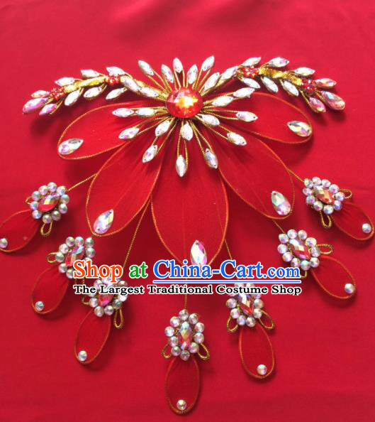 Chinese Beijing Opera Diva Princess Red Phoenix Hairpins Traditional Peking Opera Hair Accessories for Women