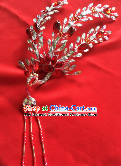 Chinese Beijing Opera Actress Red Phoenix Hairpins Traditional Peking Opera Princess Hair Accessories for Women