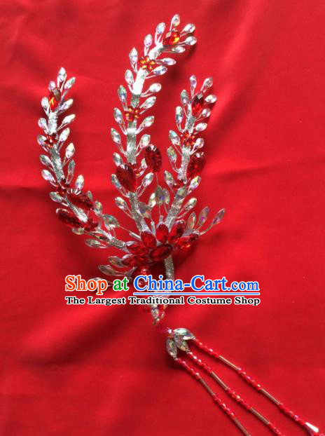 Chinese Beijing Opera Actress Red Phoenix Hairpins Traditional Peking Opera Princess Hair Accessories for Women